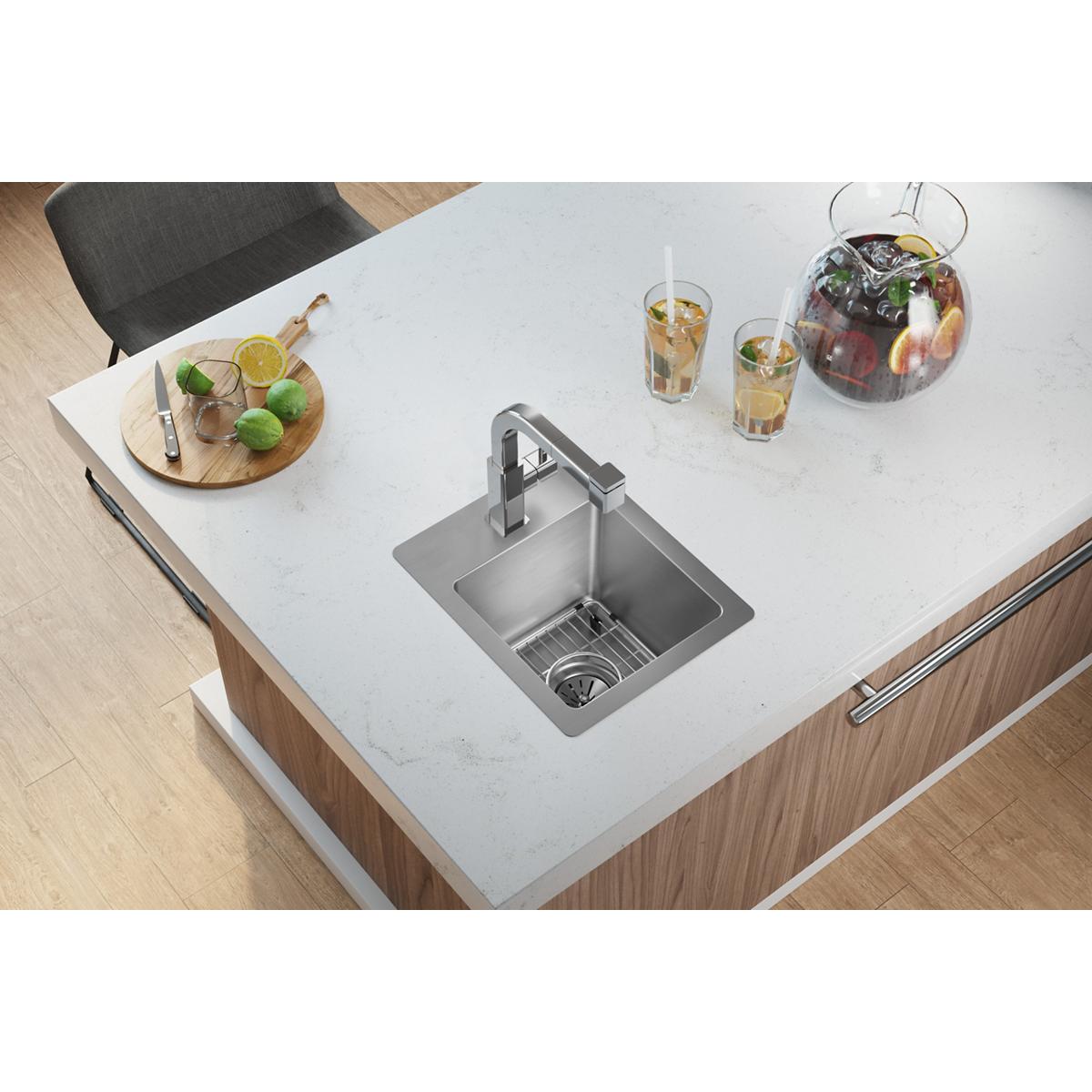 Elkay Crosstown 13" Stainless Steel Bar Sink Kit, Polished Satin, ECTSR13169TBG1