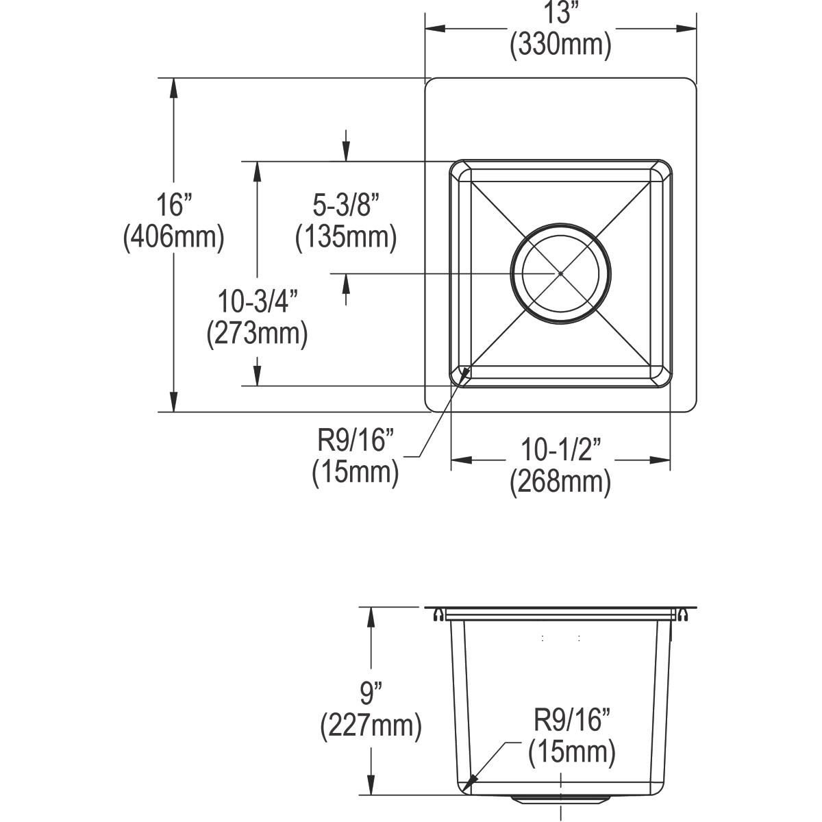 Elkay Crosstown 13" Stainless Steel Bar Sink Kit, Polished Satin, ECTSR13169TBG3