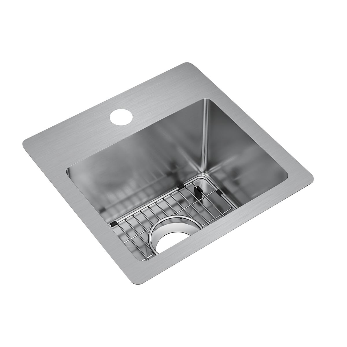 Elkay Crosstown 15" Stainless Steel Bar Sink Kit, Polished Satin, 1 Faucet Hole, ECTSR15159TBG1