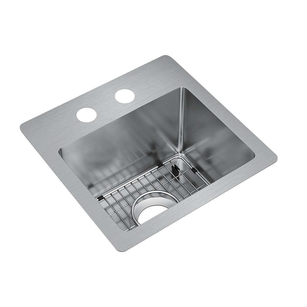 Elkay Crosstown 15" Stainless Steel Bar Sink Kit, Polished Satin, 2 Faucet Holes, ECTSR15159TBG2