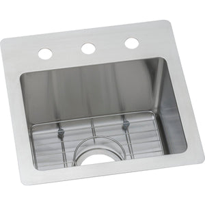 Alternate Image for Elkay Crosstown 15" Stainless Steel Bar Sink Kit, Polished Satin, 3 Faucet Hole, ECTSR15159TBG3
