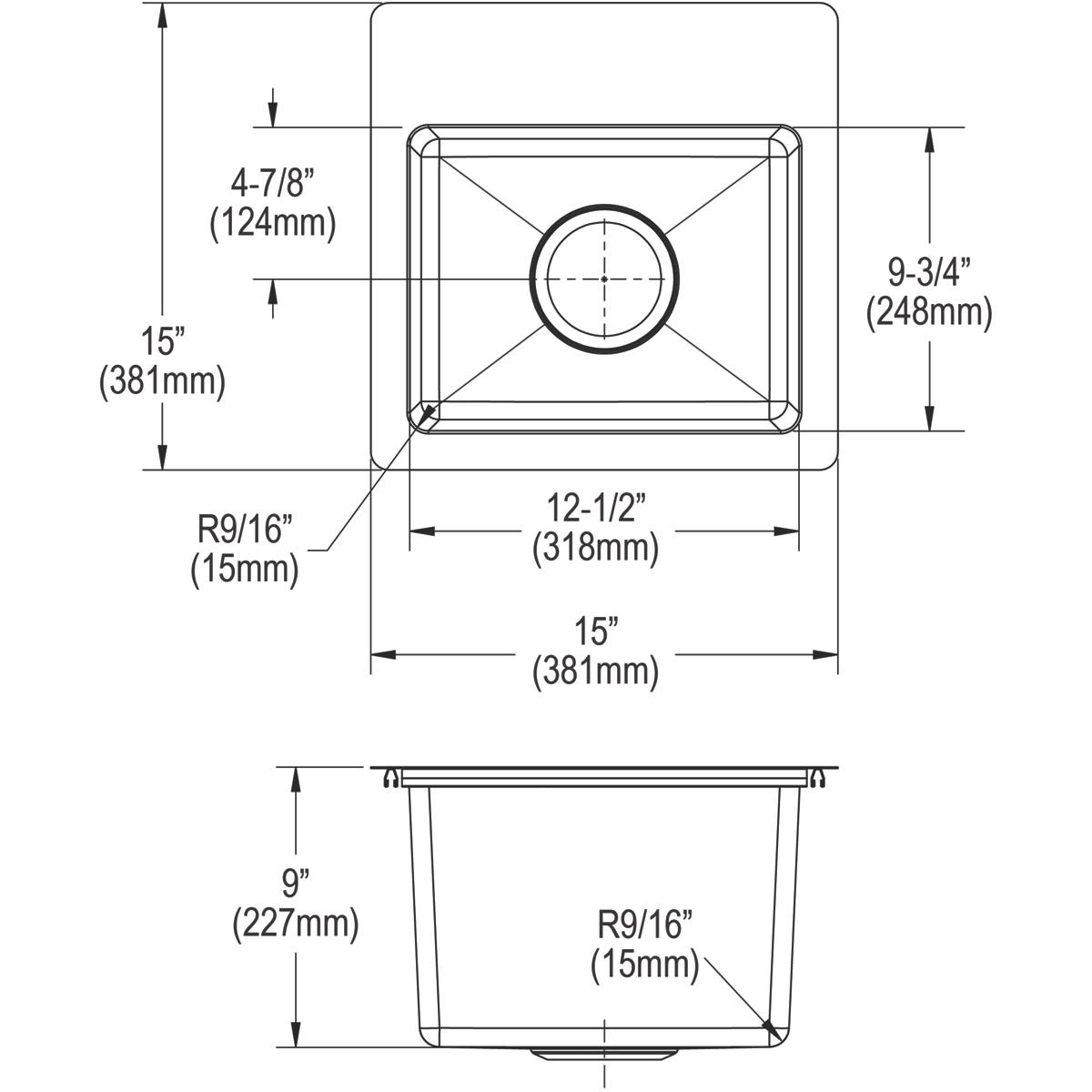 Elkay Crosstown 15" Stainless Steel Bar Sink Kit, Polished Satin, 2 Faucet Holes, ECTSR15159TBG2
