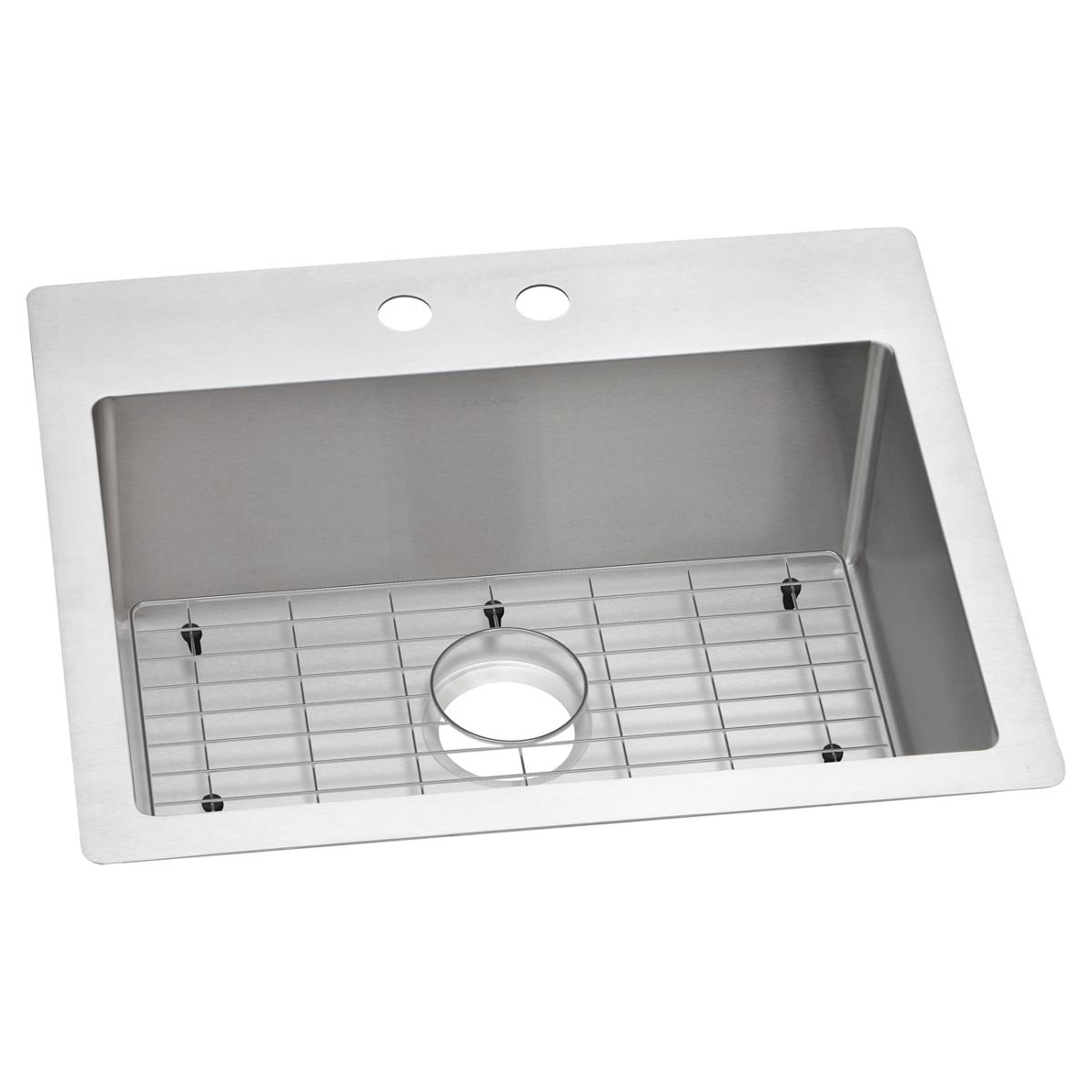 Elkay Crosstown 25" Stainless Steel Kitchen Sink Kit, Polished Satin, 2 Faucet Hole, ECTSR25229TBG2