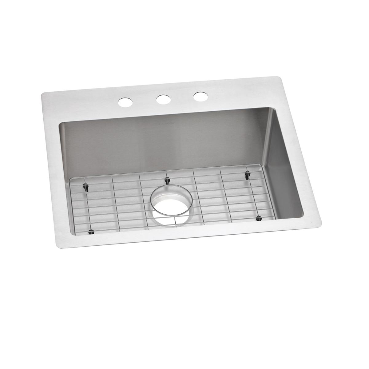 Elkay Crosstown 25" Stainless Steel Kitchen Sink Kit, Polished Satin, 3 Faucet Hole, ECTSR25229TBG3