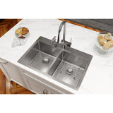 Elkay Crosstown 33" Stainless Steel Kitchen Sink, 50/50 Double Bowl, Sink Kit, Polished Satin, ECTSR33229TBG2 - The Sink Boutique