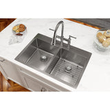 Elkay Crosstown 33" Stainless Steel Kitchen Sink, 50/50 Double Bowl, Sink Kit, Polished Satin, ECTSR33229TBG3 - The Sink Boutique