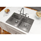 Elkay Crosstown 33" Stainless Steel Kitchen Sink, 50/50 Double Bowl, Sink Kit, Polished Satin, ECTSR33229TBG4 - The Sink Boutique