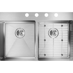 Alternate Image for Elkay Crosstown 33" Stainless Steel Kitchen Sink, 50/50 Double Bowl, 18 Gauge, Sink Kit, Polished Satin, 4 Faucet Hole, ECTSR33229TBG4