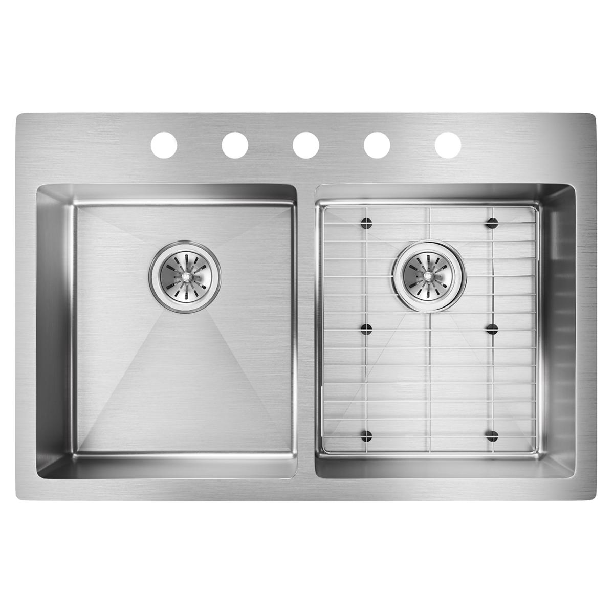 Elkay Crosstown 33" Stainless Steel Kitchen Sink, 50/50 Double Bowl, Sink Kit, Polished Satin, ECTSR33229TBG5
