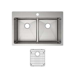 Alternate Image for Elkay Crosstown 33" Stainless Steel Kitchen Sink, 50/50 Double Bowl, 18 Gauge, Sink Kit, Polished Satin, 1 Faucet Hole, ECTSRA33229TBG1