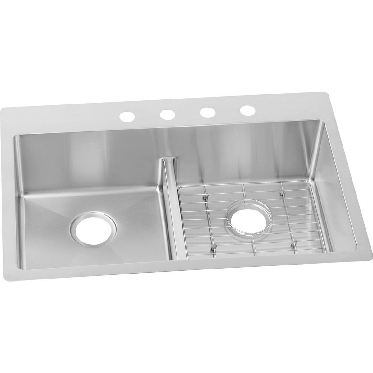 Elkay Crosstown 33" Stainless Steel Kitchen Sink, 50/50 Double Bowl, Sink Kit, Polished Satin, ECTSRA33229TBG5 - The Sink Boutique
