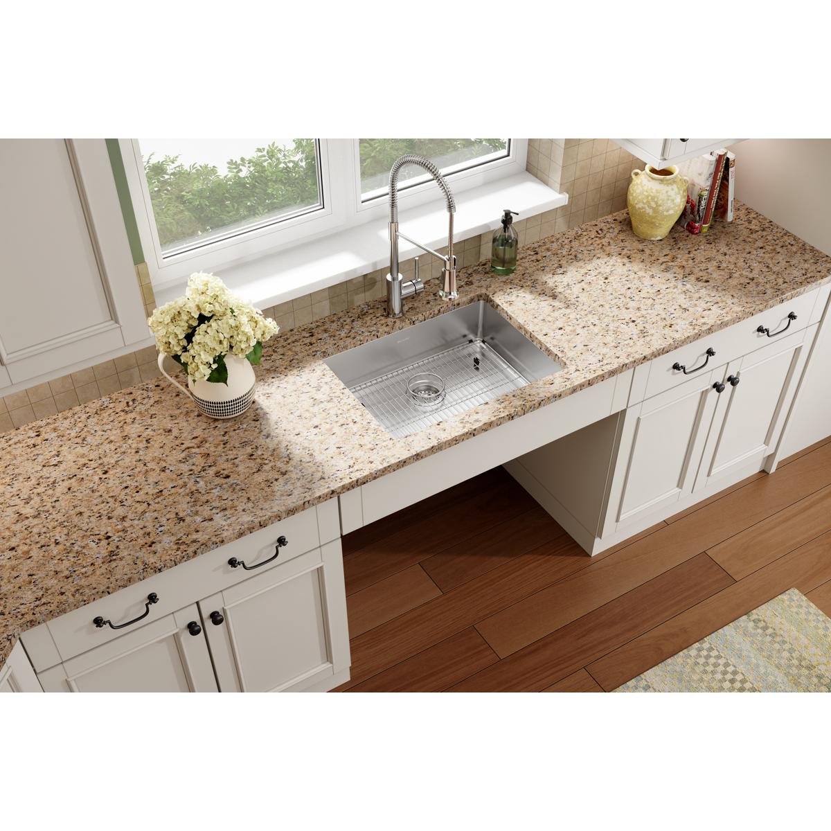 Elkay Crosstown 25" Dual Mount Stainless Steel ADA Kitchen Sink Kit, Single Bowl, Polished Satin, 1 Faucet Hole, ECTSRAD25226TBG1