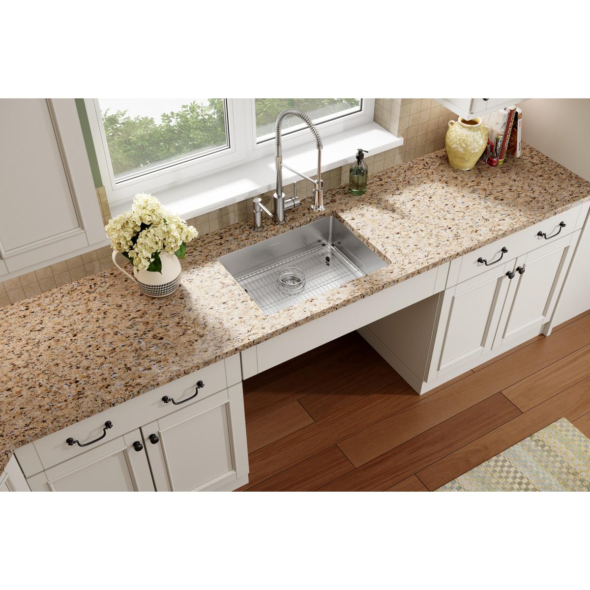 Elkay Crosstown 25" Stainless Steel Kitchen Sink Kit, Polished Satin, 2 Faucet Hole, ECTSRAD25226TBG2