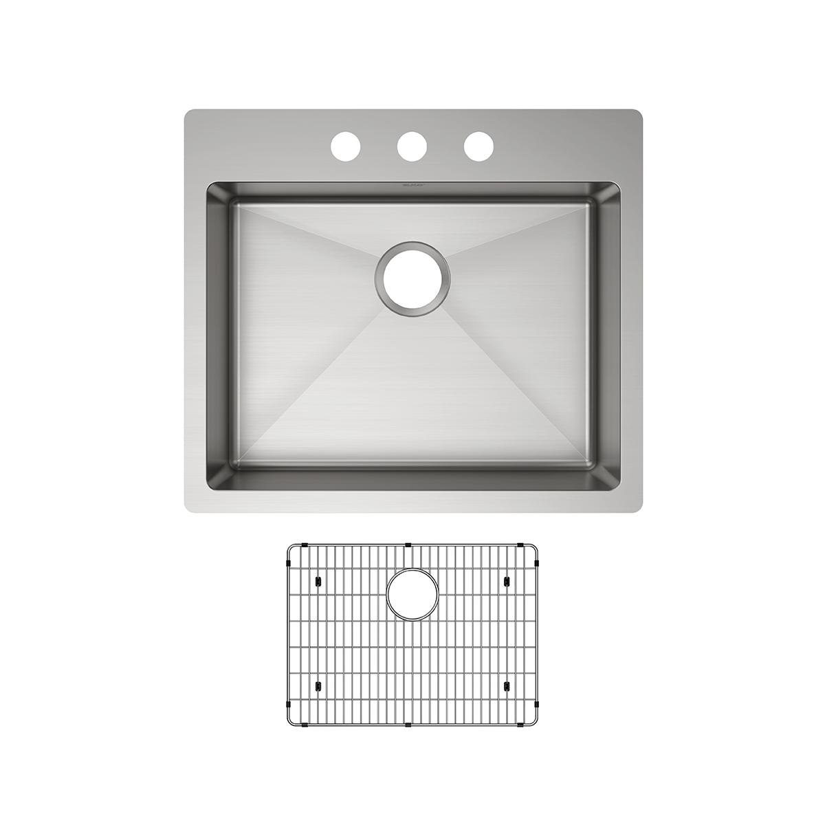 Elkay Crosstown 25" Dual Mount Stainless Steel ADA Kitchen Sink Kit, Single Bowl, 18 Gauge, Polished Satin, 3 Faucet Hole, ECTSRAD25226TBG3