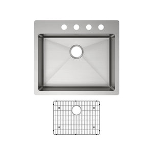 Alternate Image for Elkay Crosstown 25" Dual Mount Stainless Steel ADA Kitchen Sink Kit, Single Bowl, 18 Gauge, Polished Satin, 4 Faucet Hole, ECTSRAD25226TBG4