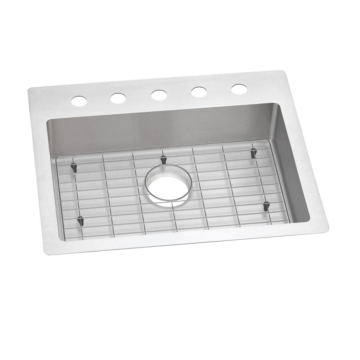 Elkay Crosstown 25" Stainless Steel Kitchen Sink Kit, Polished Satin, 5 Faucet Hole, ECTSRAD25226TBG5