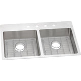 Elkay Crosstown 33" Stainless Steel Kitchen Sink, 50/50 Double Bowl, Sink Kit, Polished Satin, ECTSRAD33226TBG2 - The Sink Boutique