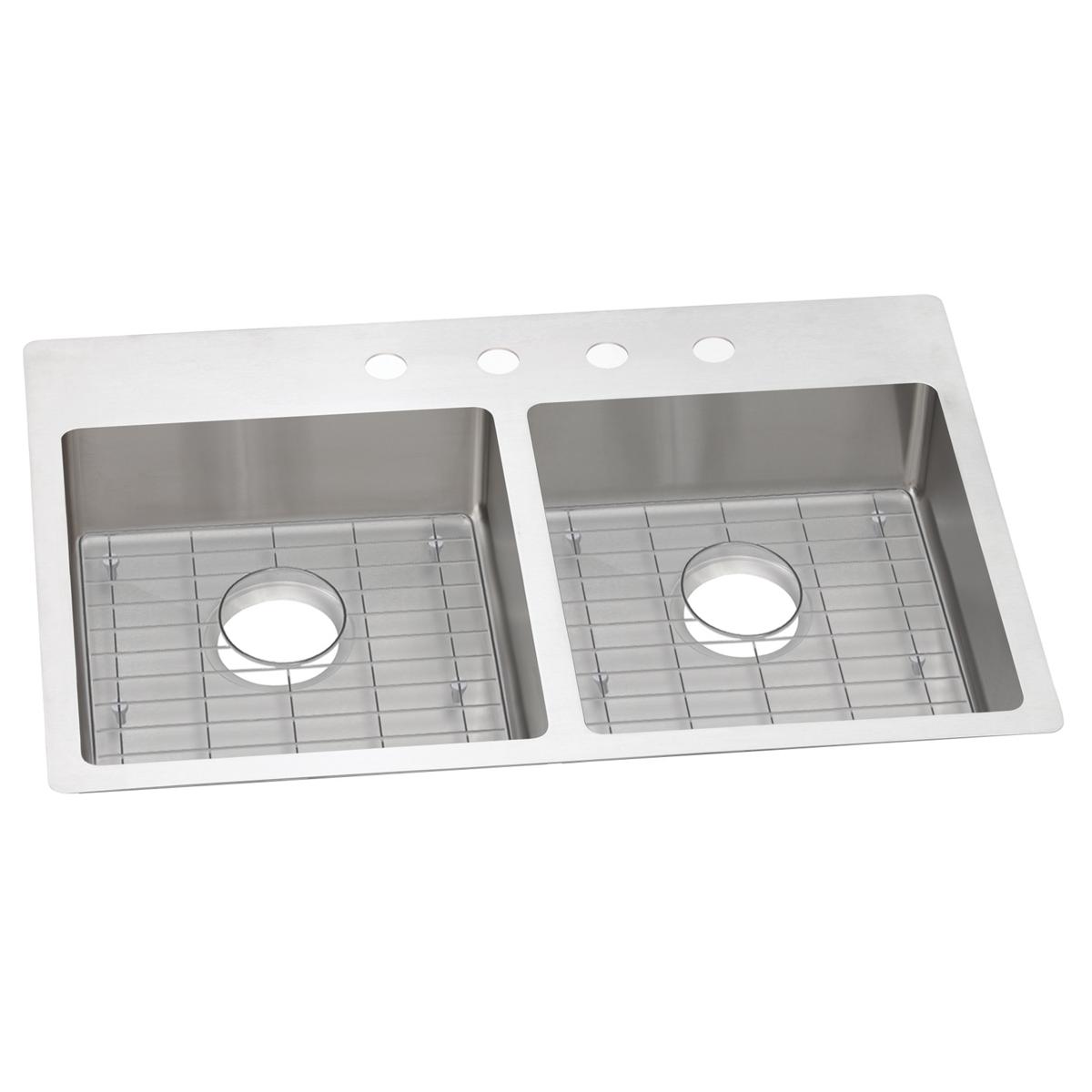 Elkay Crosstown 33" Stainless Steel Kitchen Sink, 50/50 Double Bowl, 18 Gauge, Sink Kit, Polished Satin, 3 Faucet Hole, ECTSRAD33226TBG3
