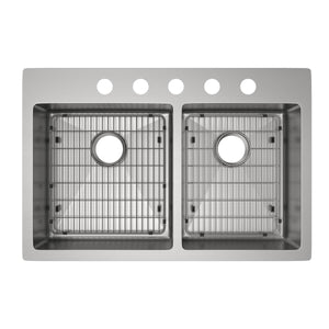 Alternate Image for Elkay Crosstown 33" Stainless Steel Kitchen Sink, 55/45 Double Bowl, 18 Gauge, Sink Kit, Polished Satin, ECTSRO33229RTBG5