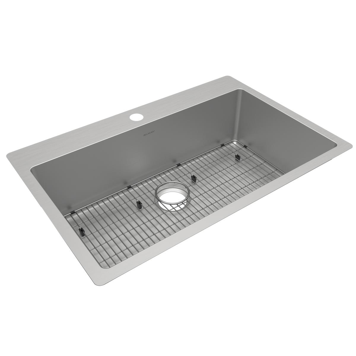Elkay Crosstown 33" Stainless Steel Kitchen Sink Kit, Polished Satin, 1 Faucet Hole, ECTSRS33229TBG1