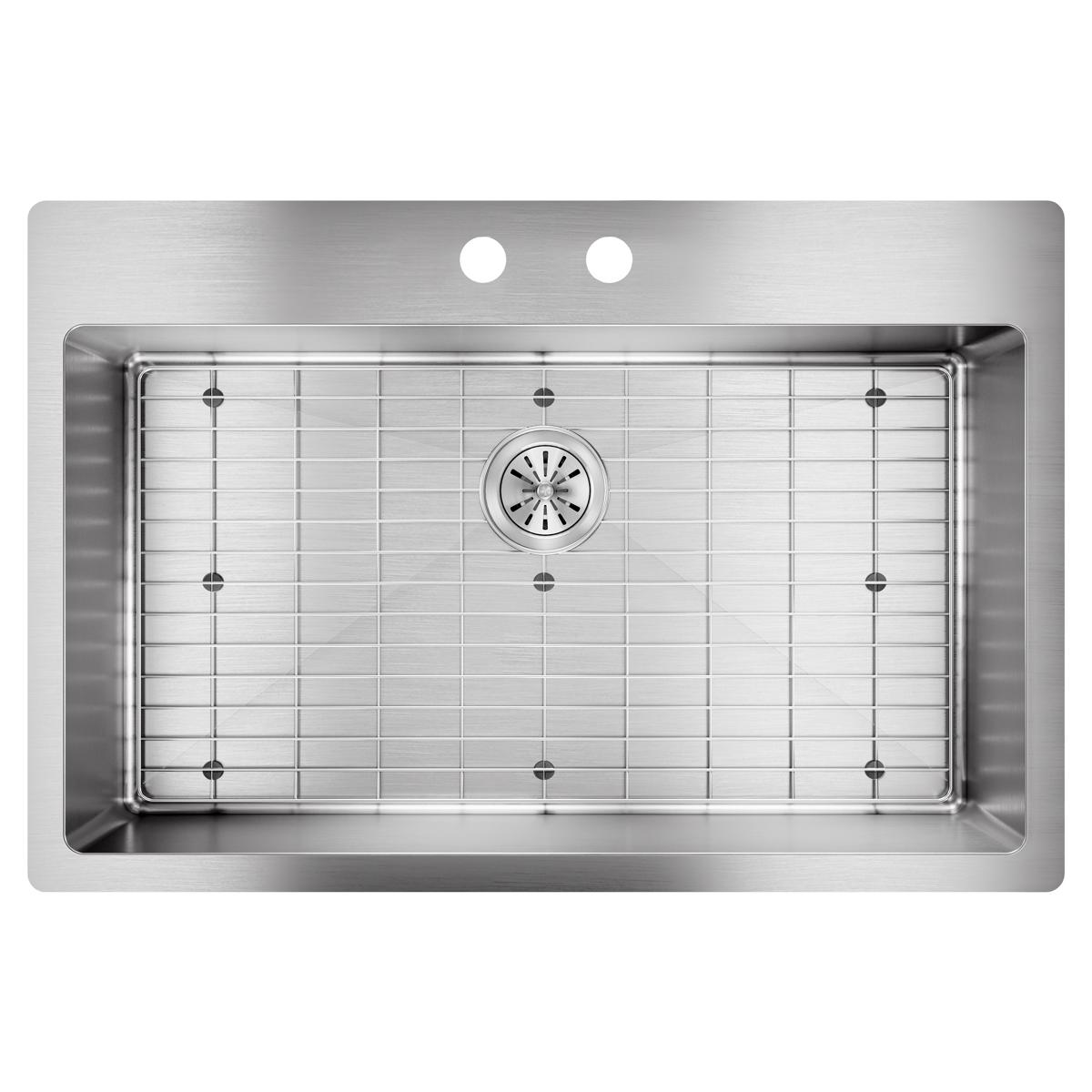 Elkay Crosstown 33" Stainless Steel Kitchen Sink Kit, Polished Satin, 2 Faucet Hole, ECTSRS33229TBG2