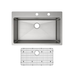 Alternate Image for Elkay Crosstown 33" Stainless Steel Kitchen Sink Kit, Polished Satin, FR2 Faucet Hole, ECTSRS33229TBGFR2