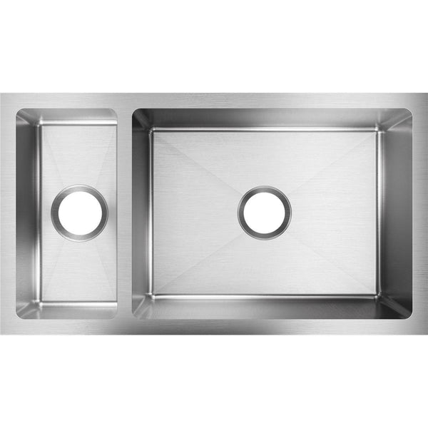Elkay Crosstown 32" Stainless Steel Kitchen Sink, 25/75 Double Bowl, Polished Satin, EFRU321910T