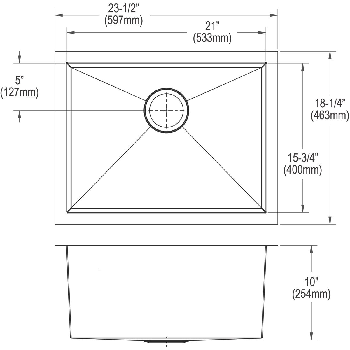 Elkay Crosstown 24" Stainless Steel Kitchen Sink, 16 Gauge, Polished Satin, EFU211510T