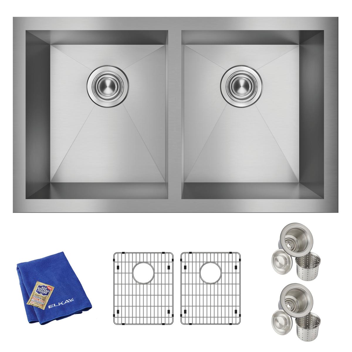 Elkay Crosstown 31" Stainless Steel Kitchen Sink, 50/50 Double Bowl, 16 Gauge, Polished Satin, EFU311810TC