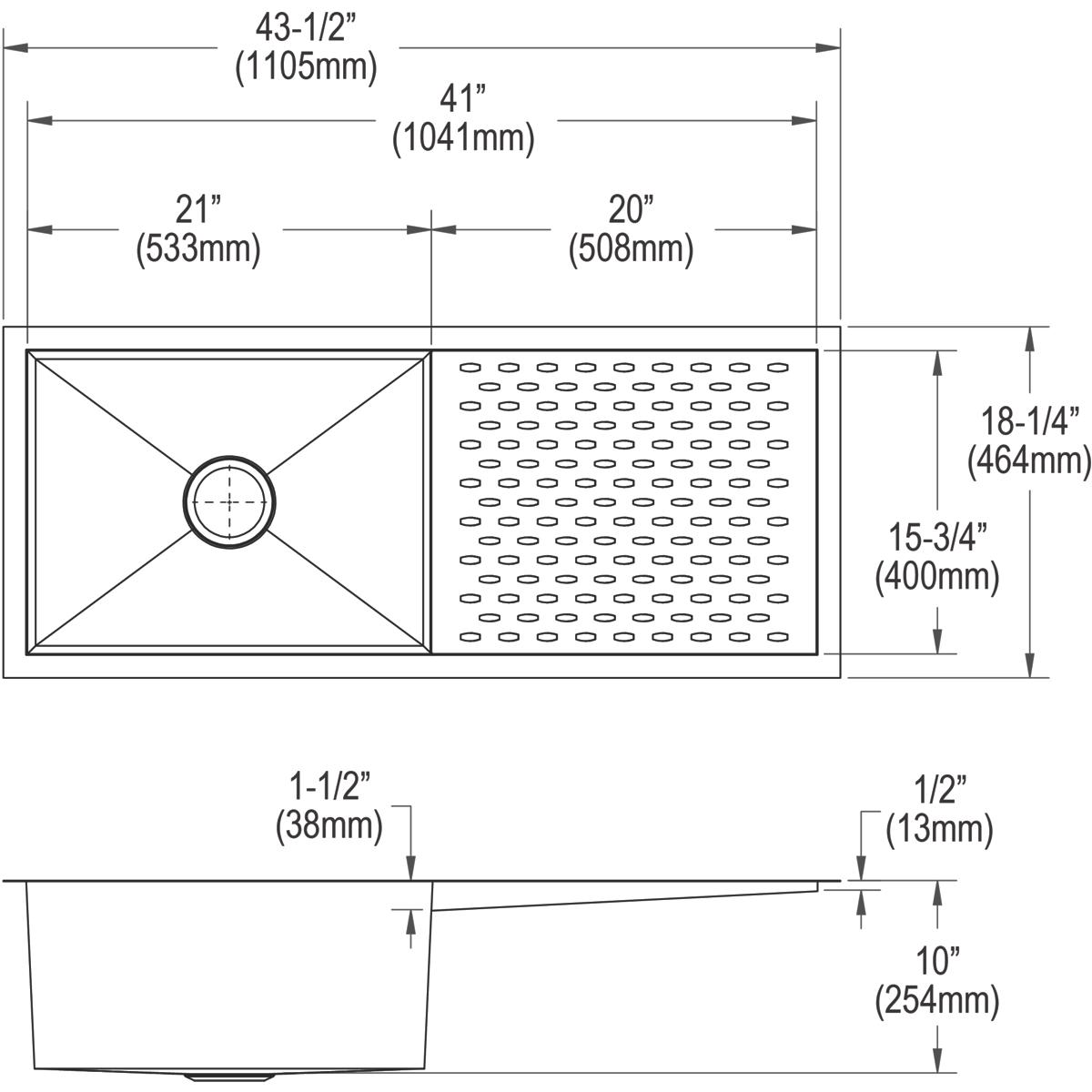 Elkay Crosstown 44" Stainless Steel Kitchen Sink, 16 Gauge, Polished Satin, EFU411510DBT