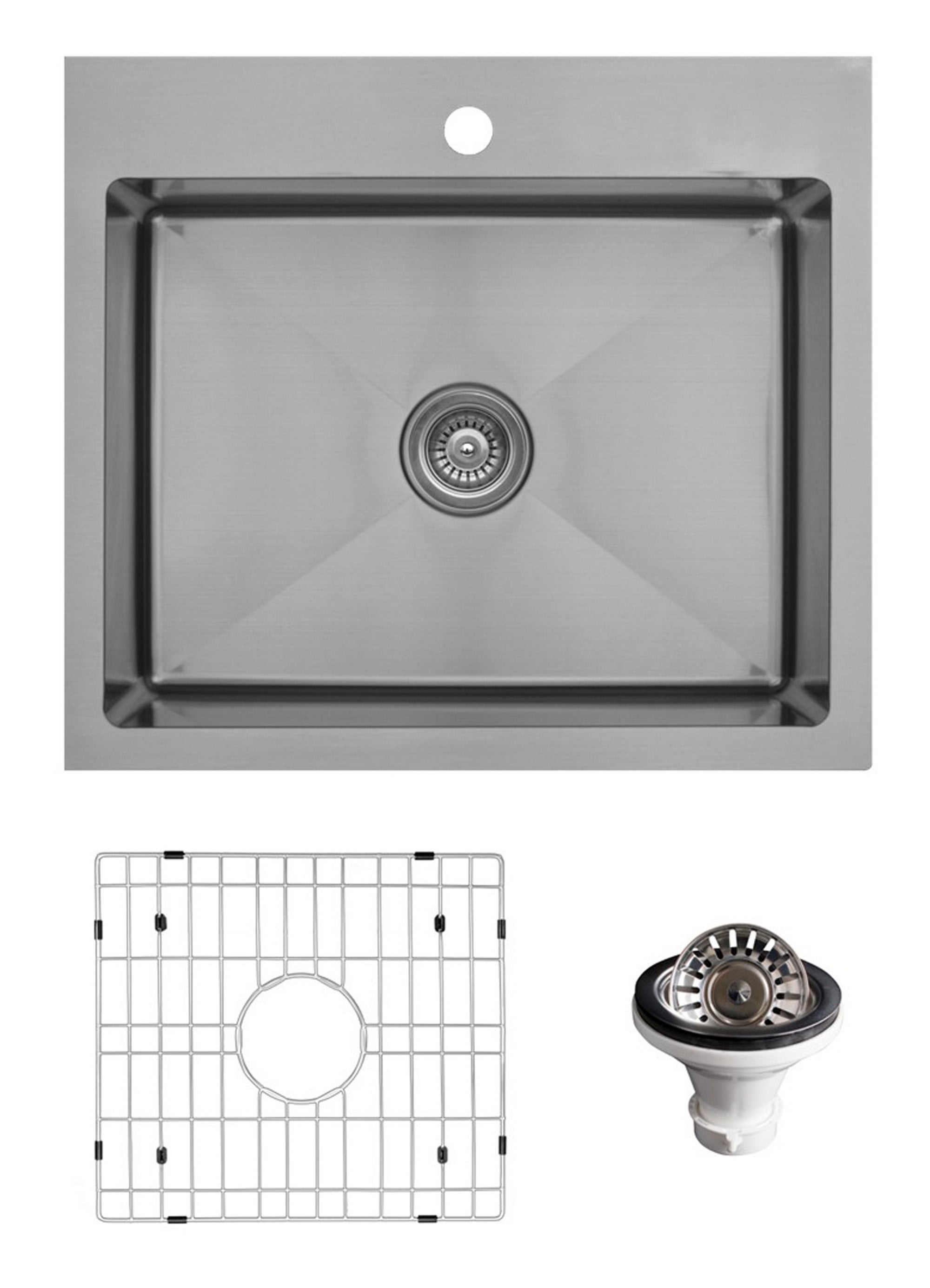 Karran 25" Drop In/Topmount Stainless Steel Kitchen Sink with Accessories, 16 Gauge, EL-30-PK1