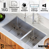 Karran 32" Undermount Stainless Steel Kitchen Sink with Accessories, 60/40 Double Bowl, 16 Gauge, EL-77-PK1