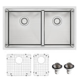 Karran 32" Undermount Stainless Steel Kitchen Sink with Accessories, 60/40 Double Bowl, 16 Gauge, EL-77-PK1