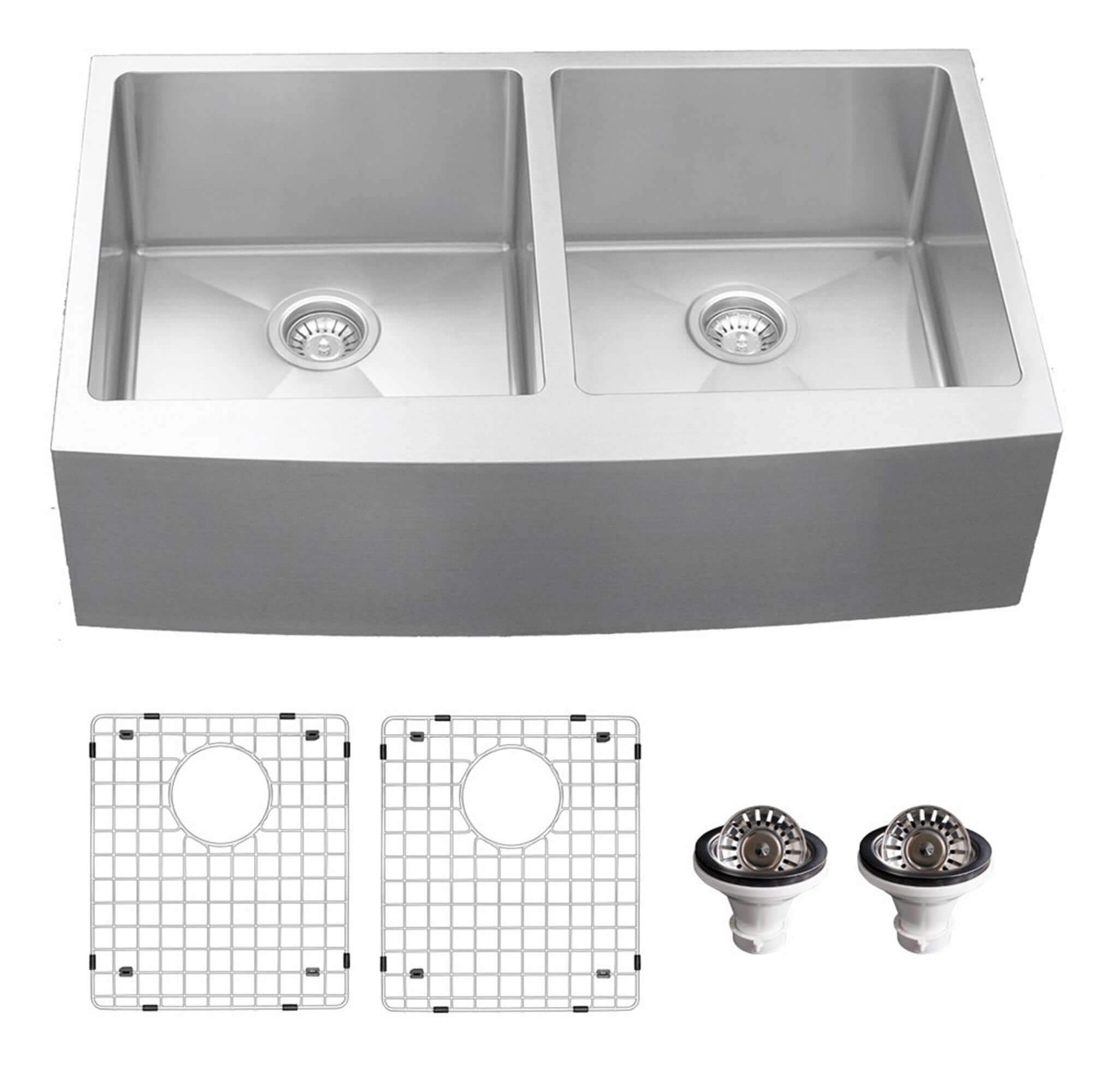Karran Elite 36" Stainless Steel Farmhouse Sink with Accessories, 50/50 Double Bowl, 16 Gauge, EL-88-PK1