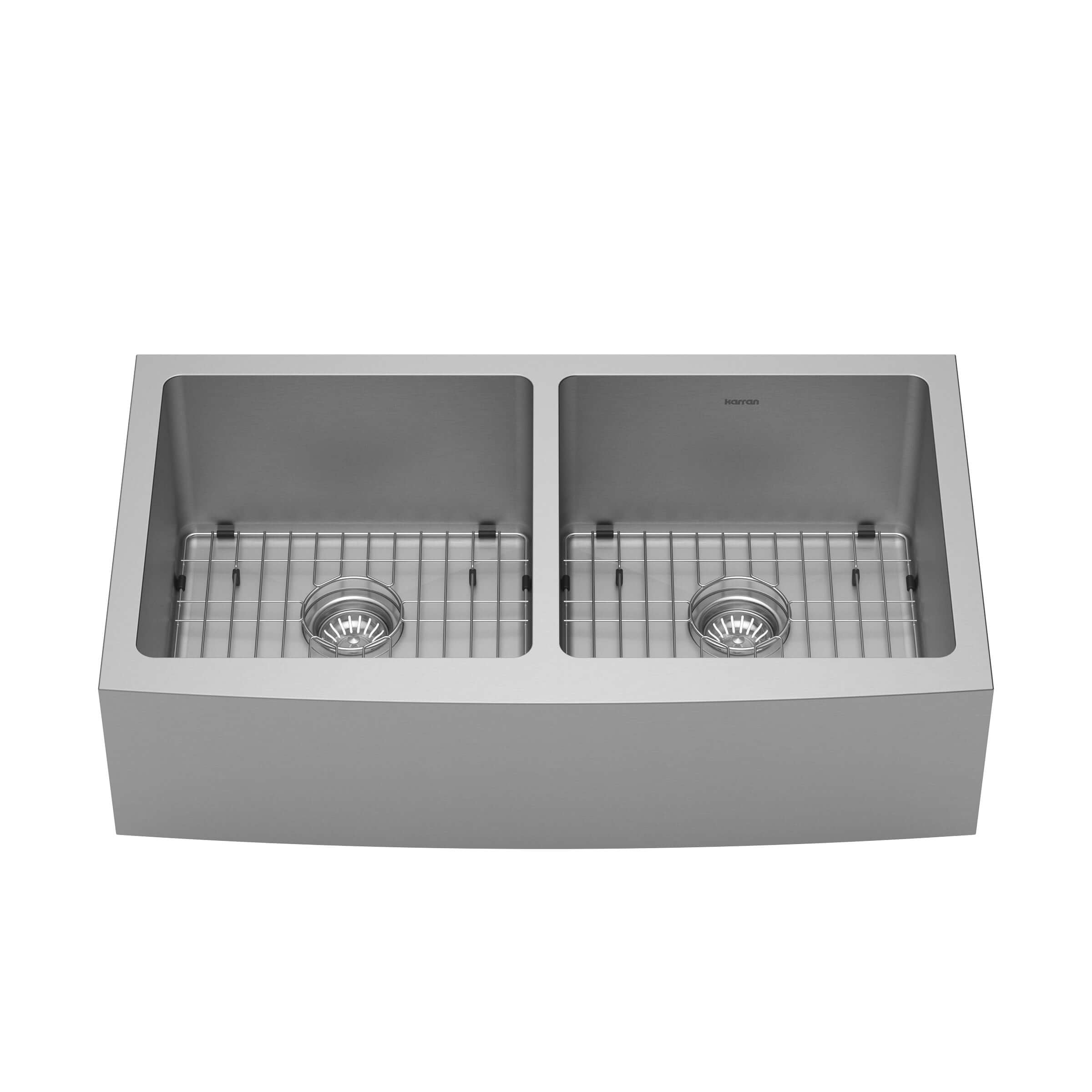 Karran Elite 36" Stainless Steel Farmhouse Sink with Accessories, 50/50 Double Bowl, 16 Gauge, EL-88-PK1