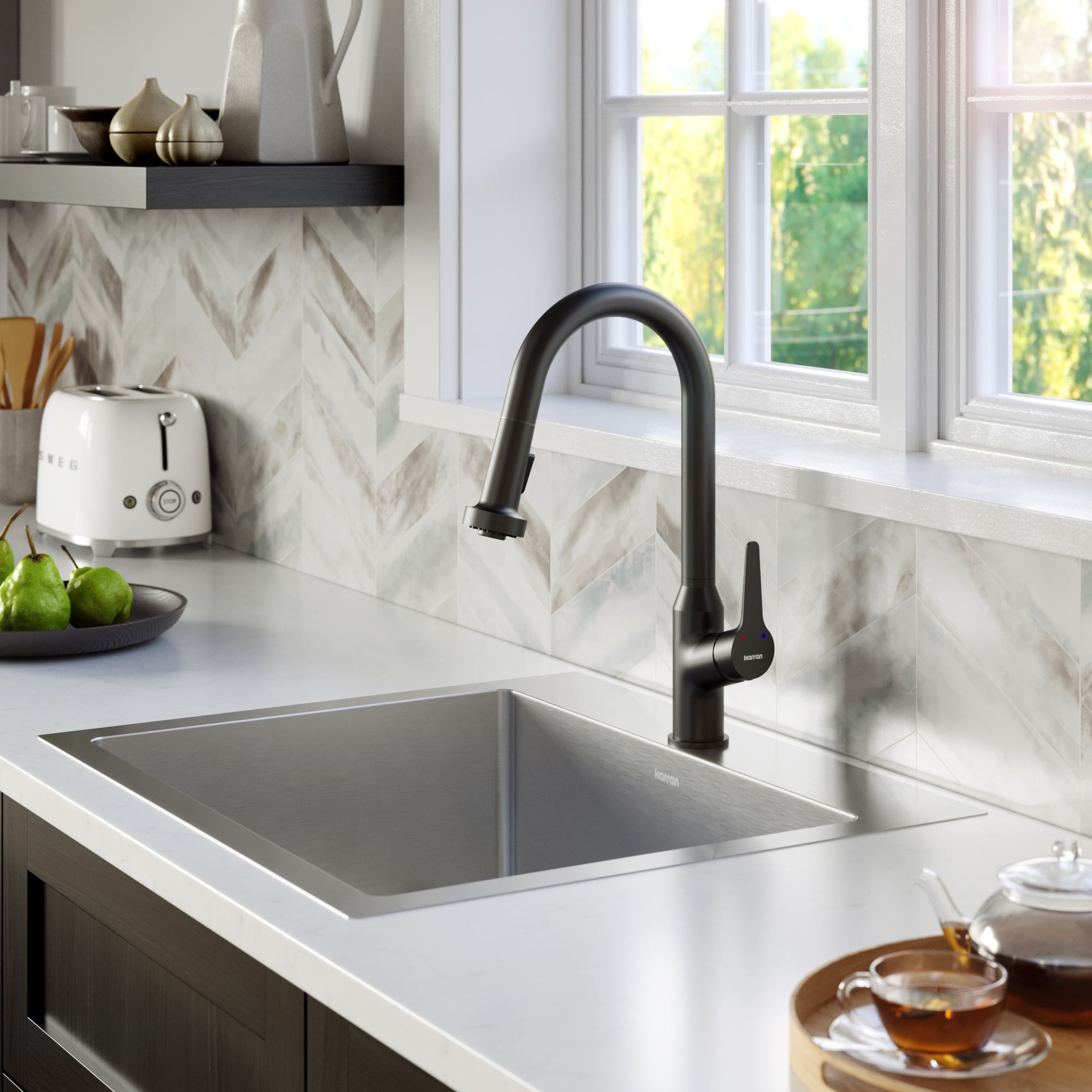 Karran 25" Drop In/Topmount Stainless Steel Kitchen Sink with Accessories, 16 Gauge, EL-30-PK1