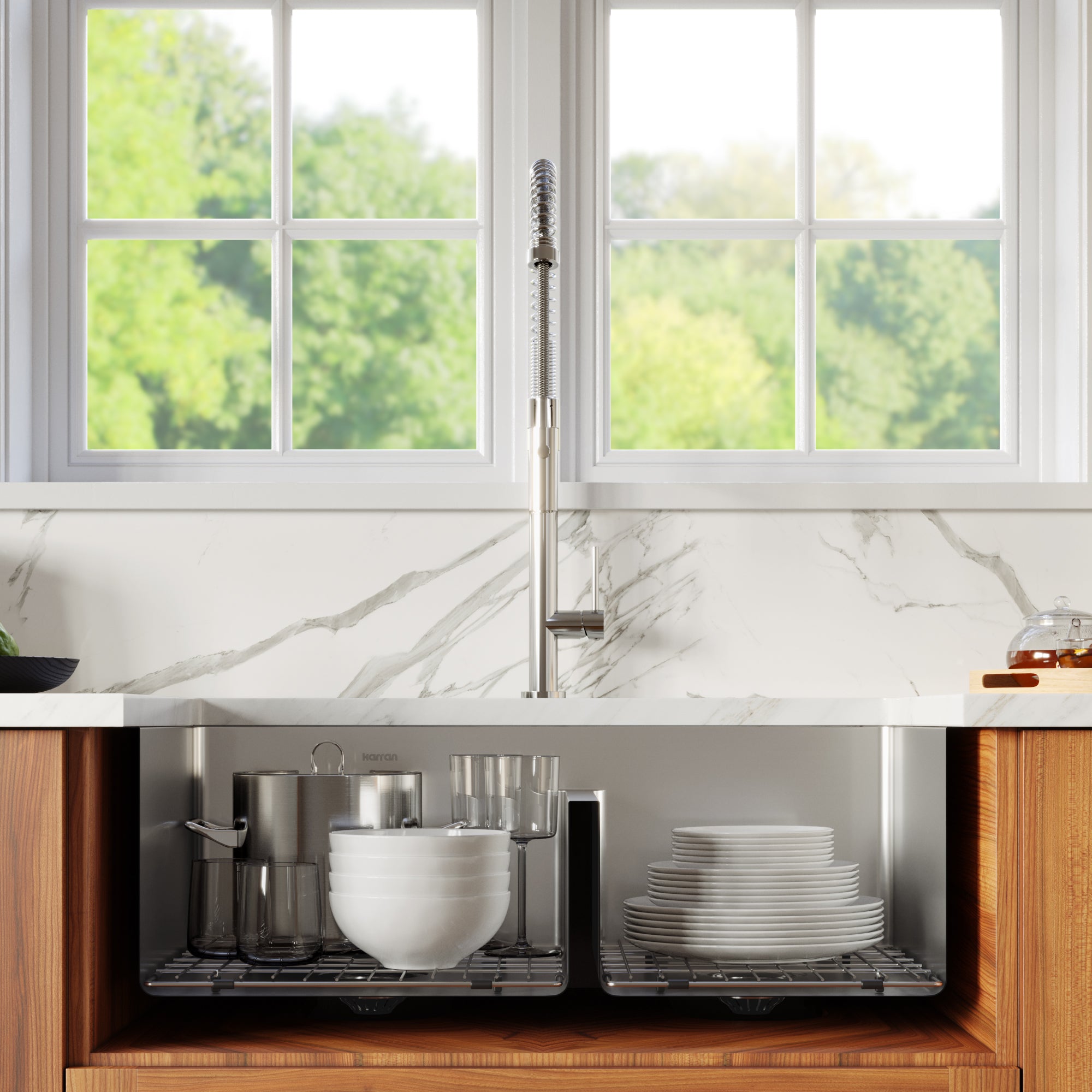 Karran 32" Undermount Stainless Steel Kitchen Sink with Accessories, 60/40 Double Bowl, 16 Gauge, EL-77-PK1