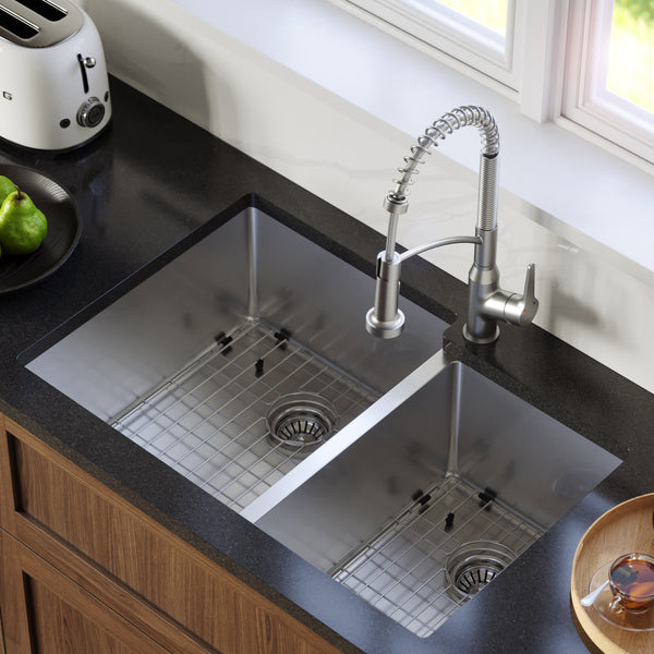 Karran Elite 33" Undermount Stainless Steel Kitchen Sink with Accessories, 60/40 Double Bowl, 16 Gauge, EL-78R-PK1
