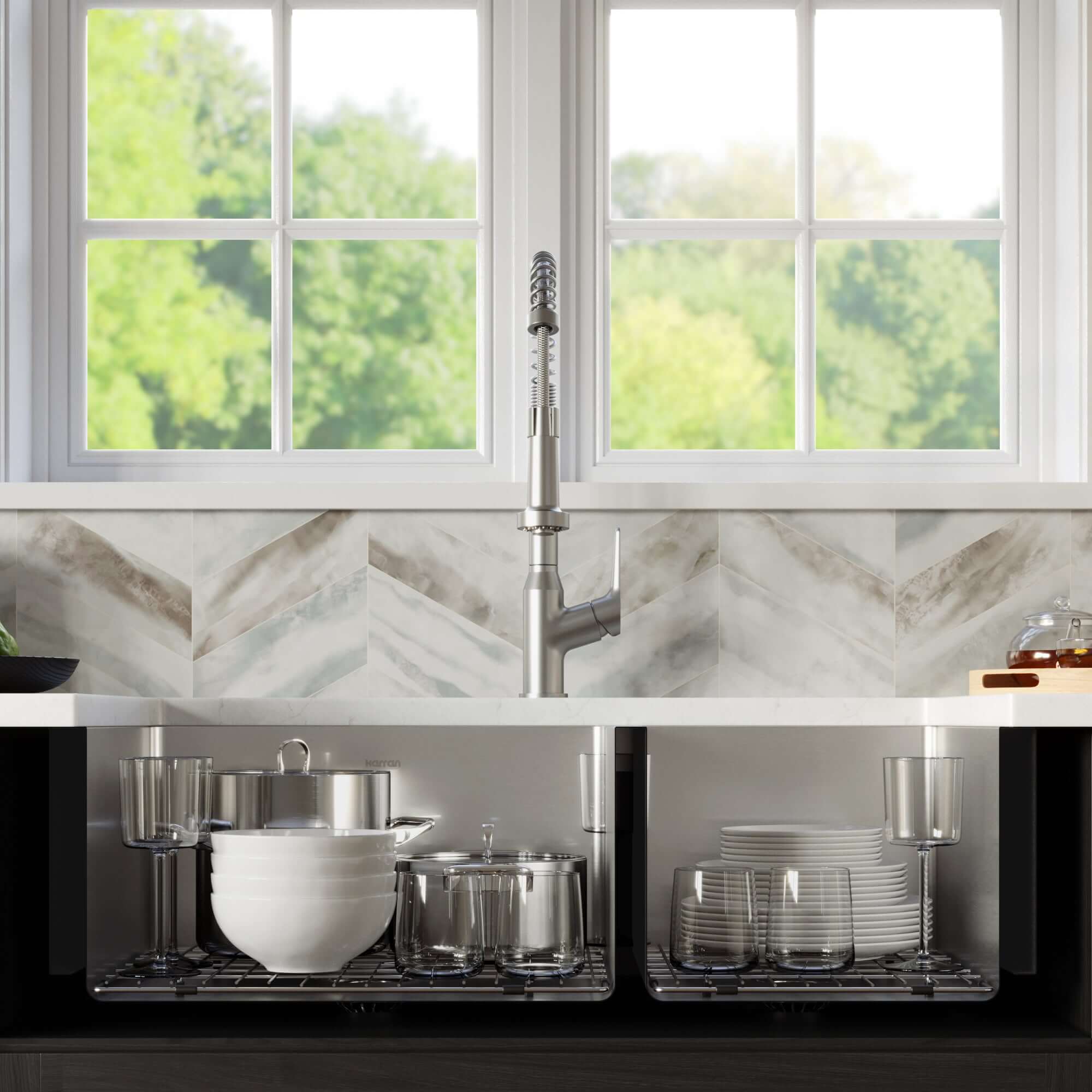 Karran 36" Stainless Steel Farmhouse Sink with Accessories, 60/40 Double Bowl, 16 Gauge, EL-87-PK1