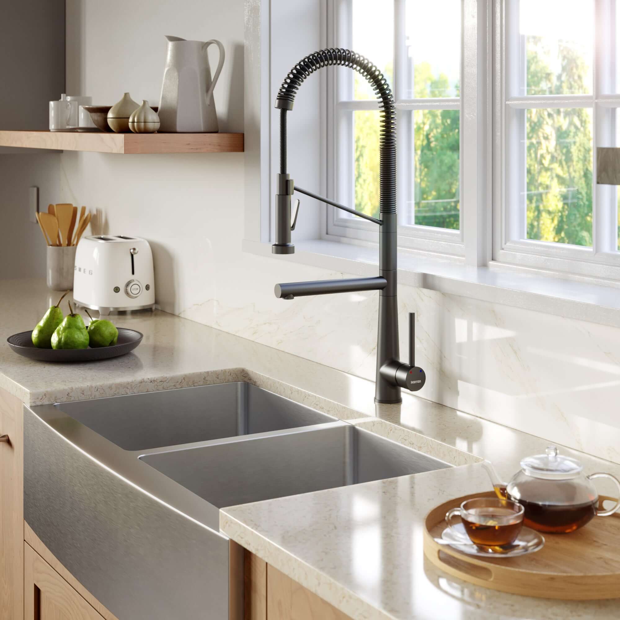 Karran Elite 36" Stainless Steel Farmhouse Sink with Accessories, 50/50 Double Bowl, 16 Gauge, EL-88-PK1
