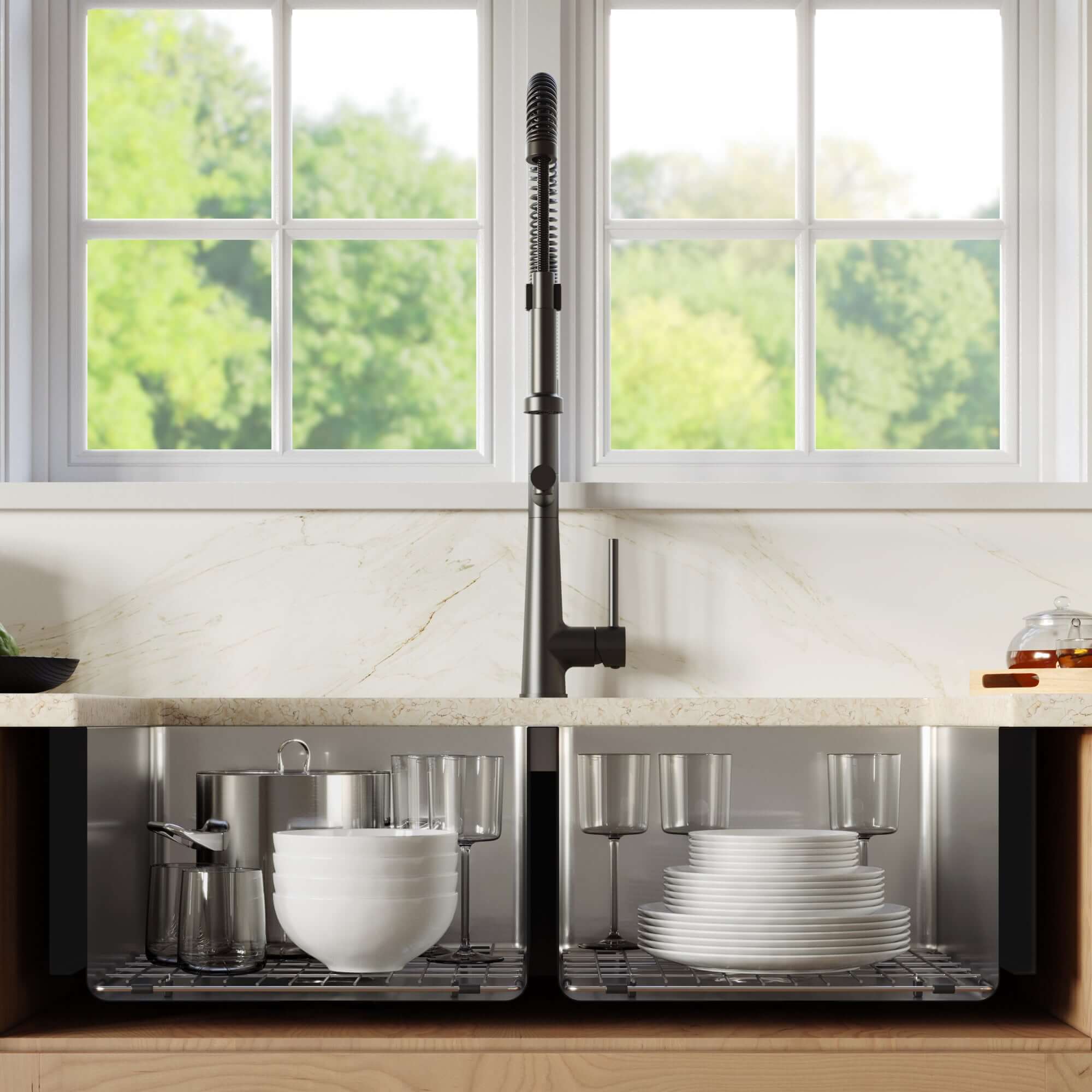 Karran Elite 36" Stainless Steel Farmhouse Sink with Accessories, 50/50 Double Bowl, 16 Gauge, EL-88-PK1