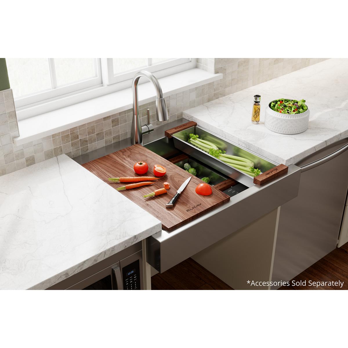 Elkay 30" Stainless Steel ADA Workstation Farmhouse Sink, Polished Satin, ELDSSF30279DBG