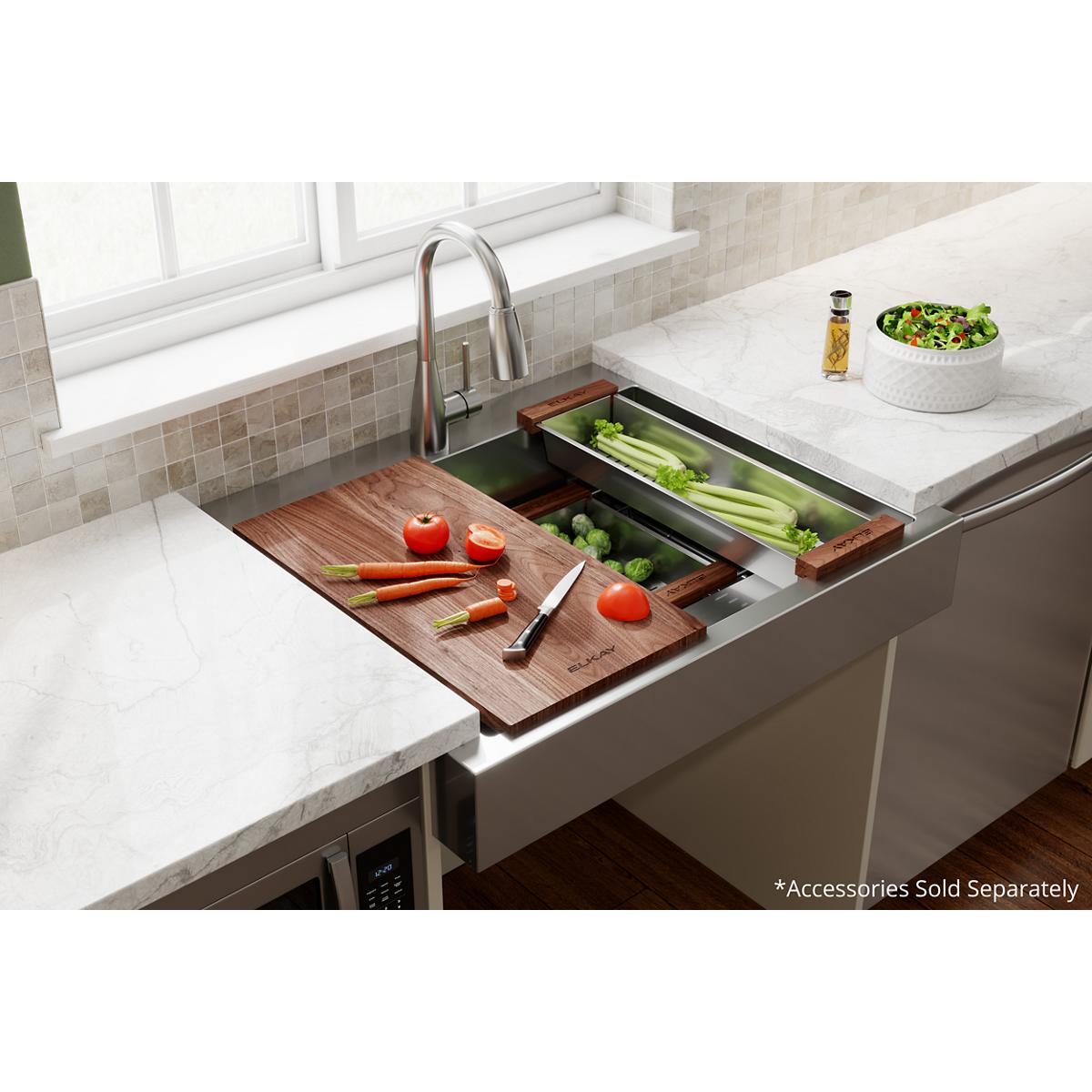 Elkay 33" Stainless Steel ADA Workstation Farmhouse Sink, Polished Satin, ELDSSF33279DBG