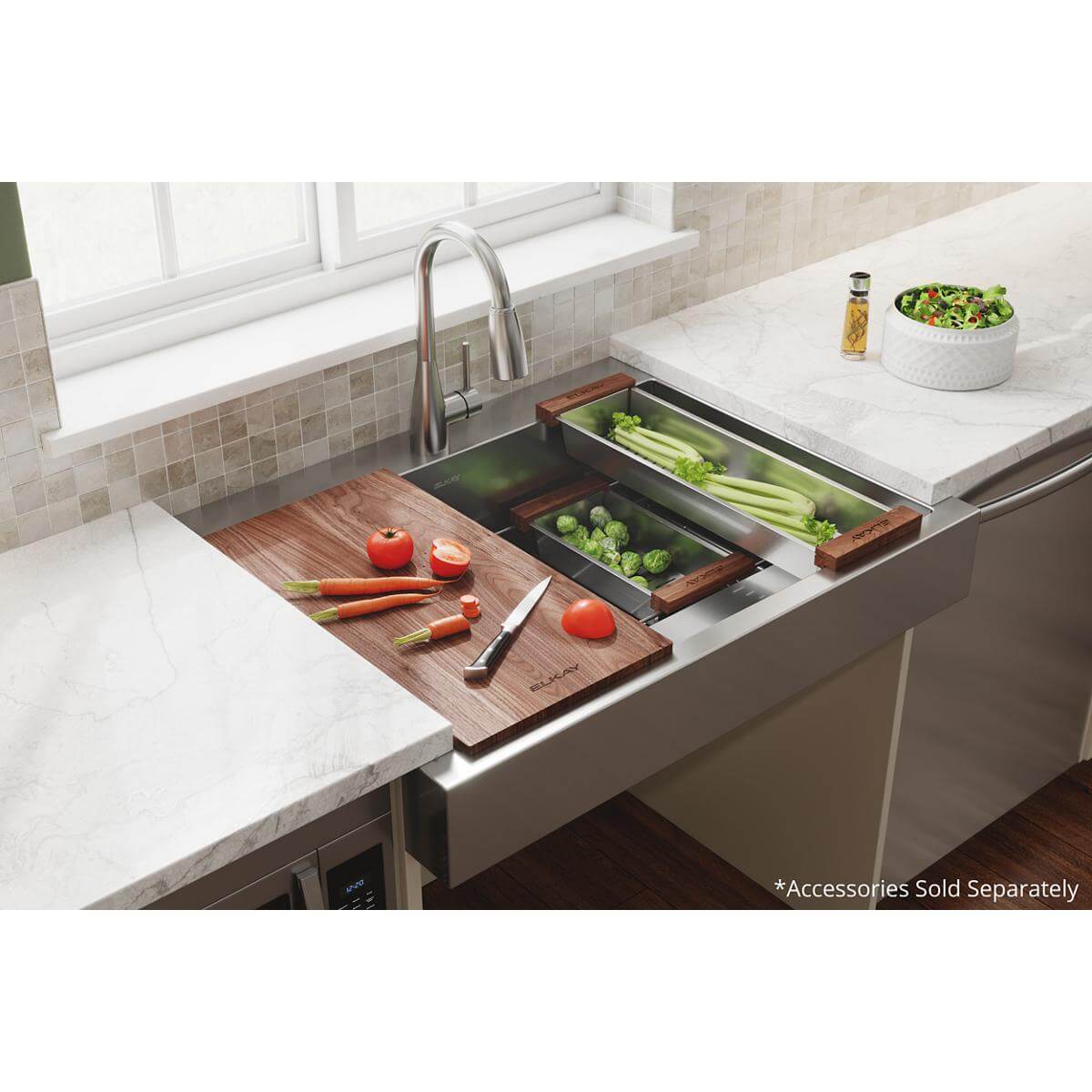 Elkay 36" Stainless Steel ADA Workstation Farmhouse Sink, Polished Satin, ELDSSF36279DBG
