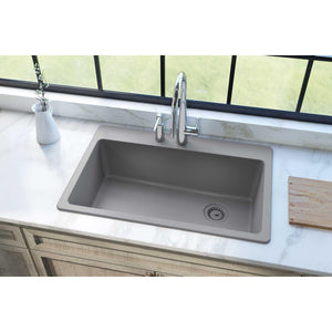 Alternate Image for Elkay Classic 33" Quartz Kitchen Sink, Greystone, Pre-scored for up to 7 Faucet Hole, ELG13322GS0