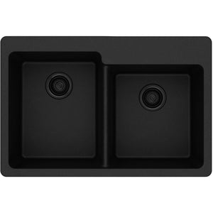 Alternate Image for Elkay Classic 33" Quartz Kitchen Sink, 50/50 Double Bowl, Black, Pre-scored for up to 4 Faucet Hole, ELG250RBK0