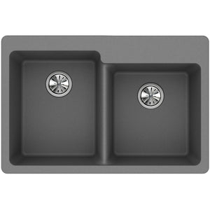 Alternate Image for Elkay Classic 33" Quartz Kitchen Sink, 50/50 Double Bowl, Greystone, Pre-scored for up to 4 Faucet Hole, ELG250RGS0