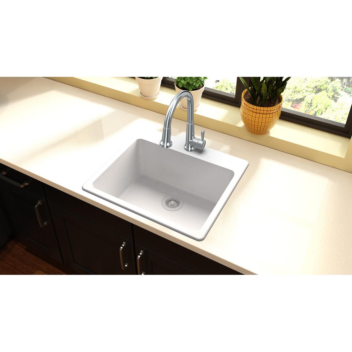 Elkay Classic 25" Quartz Kitchen Sink, White, ELG2522WH0 - The Sink Boutique