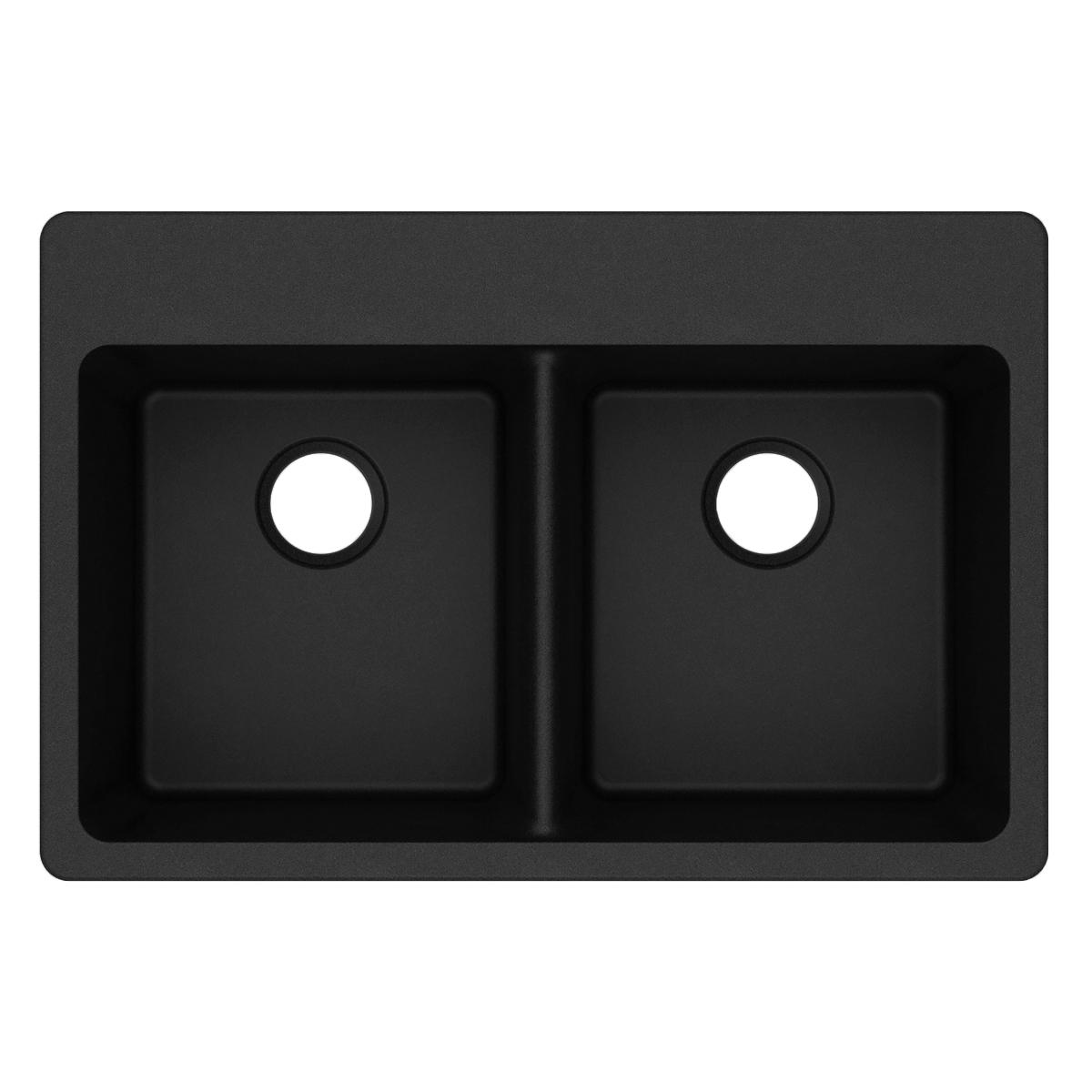 Elkay Classic 33" Quartz Kitchen Sink, 50/50 Double Bowl, Black, ELG3322BK0