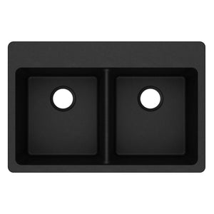 Alternate Image for Elkay Classic 33" Quartz Kitchen Sink, 50/50 Double Bowl, Black, Pre-scored for up to 5 Faucet Hole, ELG3322BK0